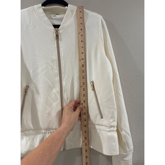 Laura Bomber Jacket with elegant rose gold-tone zippers drawstring hem size M - Picture 8 of 10